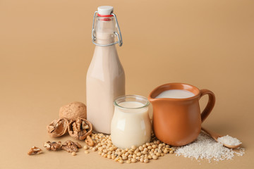 Different milk on color background