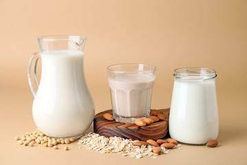 Different milk on color background