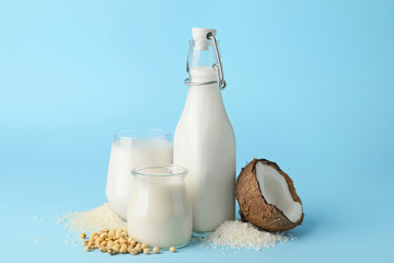 Different milk on color background