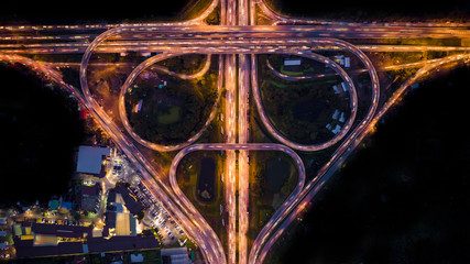 background abstract headlights car on expressway and ring road light on over dark at night Bangkok Thailand