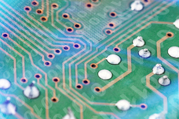 Futuristic electronic circuit board with binary code. Network and big data concept, elements of artificial intelligence .