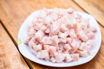 Fototapeta na wymiar sliced streaky pork for cooking pork crackling