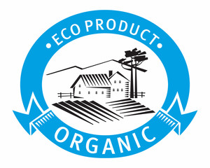 Logo Eco Product Organics. Graphics farm in the wild. For food