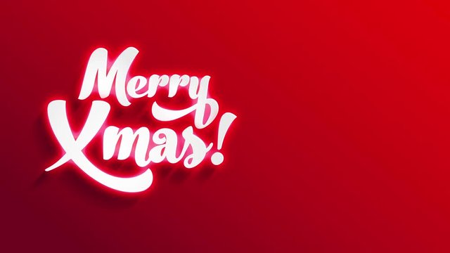 merry xmas white font with 3d and lightning effect shading on red wrapping cardboard surface