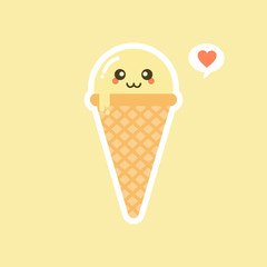 kawaii ice cream icon over color background colorful design vector illustration. You can use in the menu, in the shop, in the bar, the card or stickers. Easy to edit.