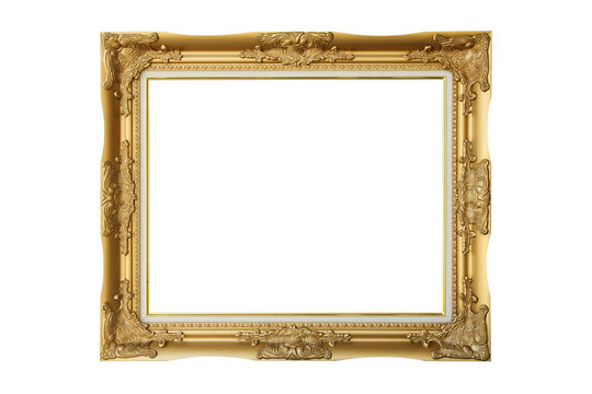 Classical Gold Picture Photo Frame on isolated white background with clipping path.