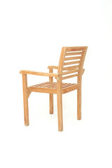 minimalist teak chair with armrest isolated in white background