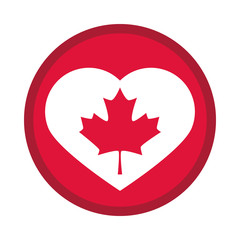 canada day, maple leaf in heart badge decoration flat style icon