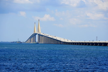 The view of Bob Graham Sunshine Skyway Bridge during a sunny day near St Petersburg, Florida, U.S.A