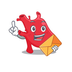 Happy heart mascot design concept with brown envelope