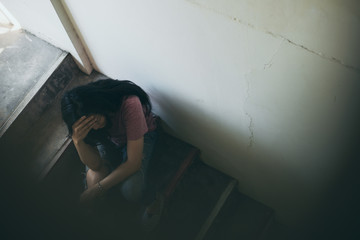 sad serious woman.depressed emotion panic attacks alone young people fear stressful.crying begging...