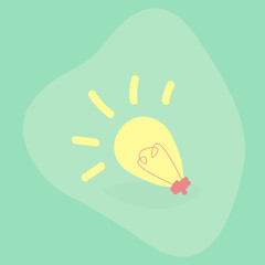Vector illustration. Light bulb with rays shine. Energy and idea symbol on green