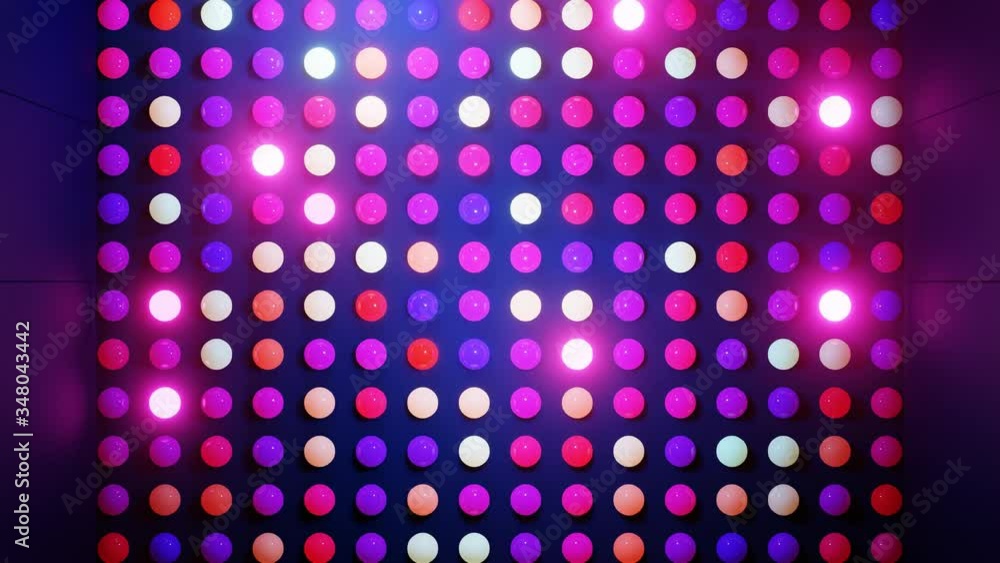 Poster abstract composition of colorful balls in plane, which randomly light up and reflect in each other. 