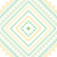 The art style of unique floral embroidery for wall cafe decoration.