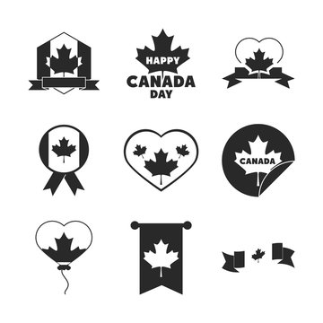 canada day, independence freedom national patriotism celebration icons set silhouette style icon