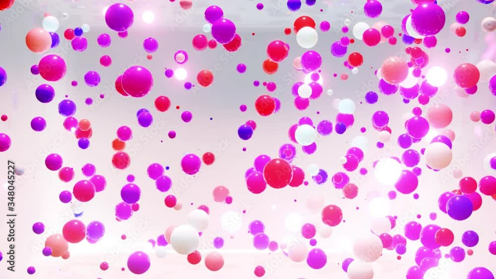 Poster abstract composition of colorful balls in air, which randomly light up and reflect in each other. mu