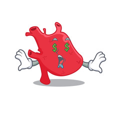 Rich cartoon character design of heart with money eyes