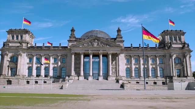 Push in hyperlapse of German parliament building (Bundestag) on a sunny day, Berlin.