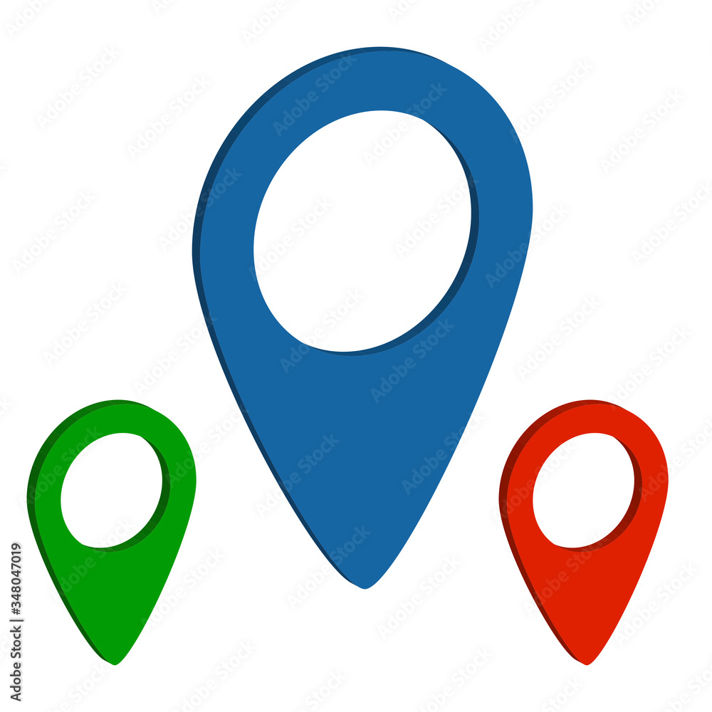 Poster position icon on the map. graphic pin in different colors. marker or button for map on a white backg