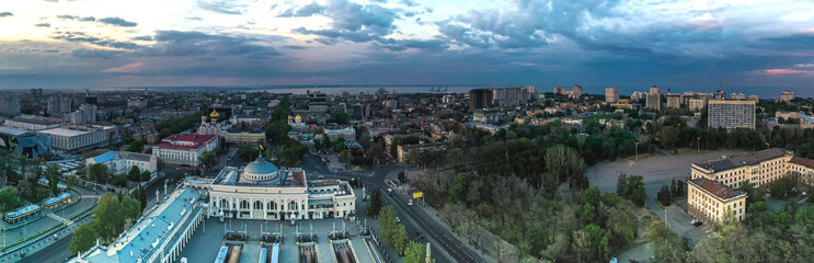 air panorama city landscape with Main Train Station of Odessa Ukraine 