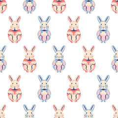 Seamless pattern with cute rabbits and bunnies.