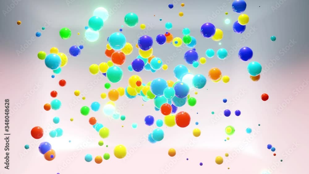 Poster abstract composition of colorful balls in air, which randomly light up and reflect in each other. mu