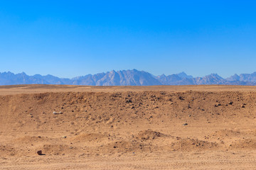 View of Arabian desert and mountain range Red Sea Hills in Egypt