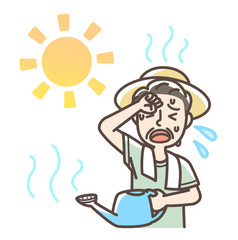 水やり中　熱中症　日射病　おじいさん