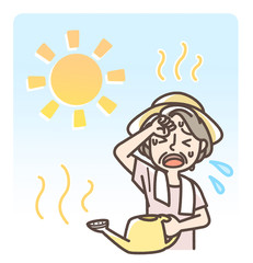 水やり中　熱中症　日射病　おばあさん