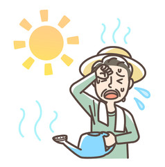 水やり中　熱中症　日射病　おじいさん