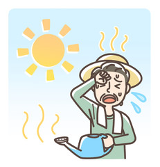 水やり中　熱中症　日射病　おじいさん