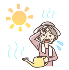 水やり中　熱中症　日射病　おばあさん