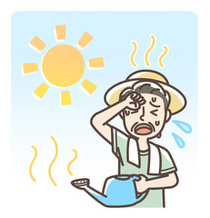 水やり中　熱中症　日射病　おじいさん