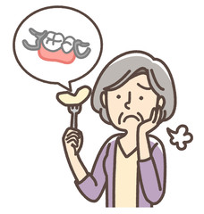 入れ歯が気になるおばあさん　部分義歯