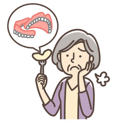 入れ歯が気になるおばあさん　総入れ歯　リンゴ