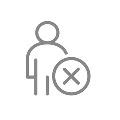 Man with cross checkmark line icon. User profile, employee rejected symbol