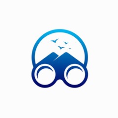 binoculars logo design, mountain vector logo