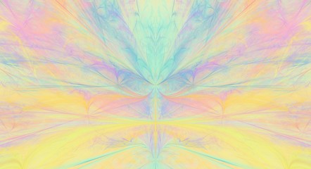 Abstract yellow and rose colorful shapes. Symmetrical fractal background. Digital art. 3d rendering.
