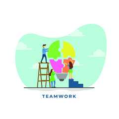 Teamwork Concept Flat Illustration. People Together Vector Design
