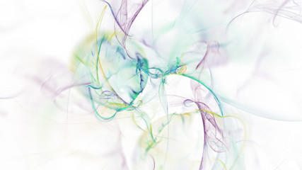 Abstract colorful golden and green glowing shapes. Fantasy light background. Digital fractal art. 3d rendering.