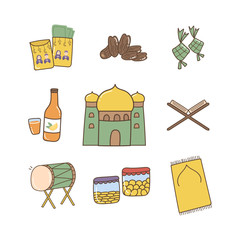 Islamic doodle art set ramadan kareem illustration