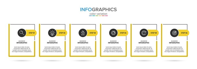 Concept of arrow business model with 6 successive isometric steps. Six colorful graphic elements. Timeline design for brochure, presentation. Infographic design layout