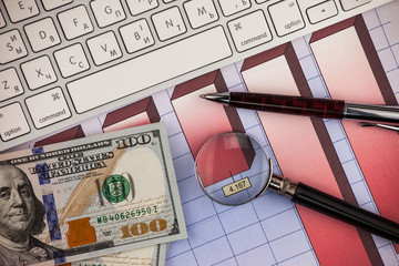 Items for business on bright colors in the office on the table