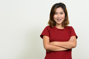 Portrait of young Asian woman with short hair