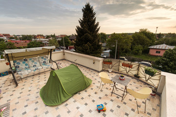 Enjoy adventure at home and staying in tent on the terrace. Enjoying sunrise from home during covid-19 pandemic