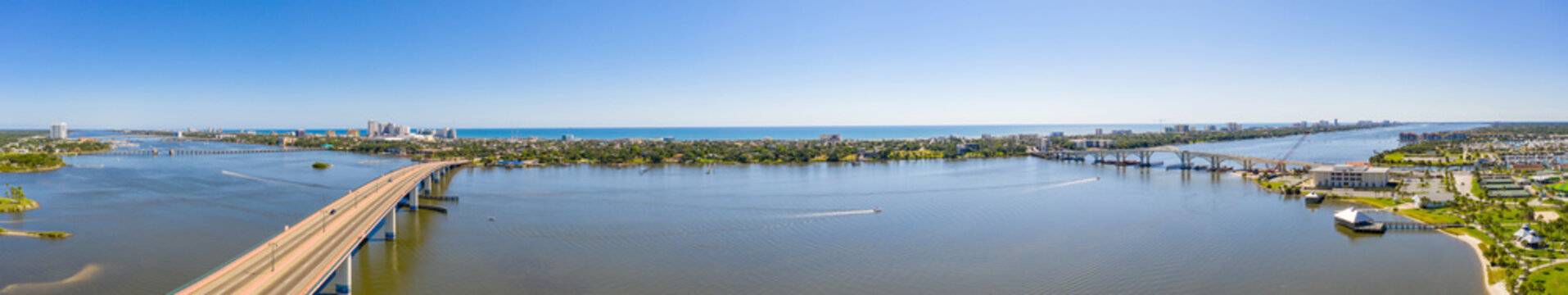 Aerial panorama Daytona Beach Florida USA Halifax river
