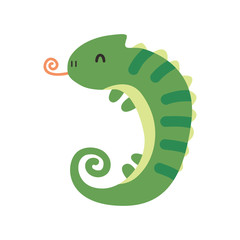 Fototapeta premium Cute Cartoon chameleon, Vector illustration chameleon on a white background. Drawing for children