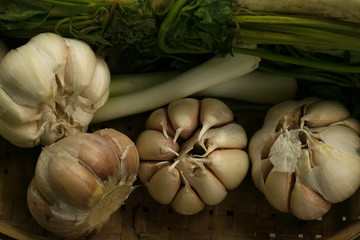 garlic on a wooden table