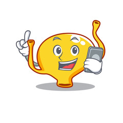 Obraz premium Bladder cartoon with character speaking on phone