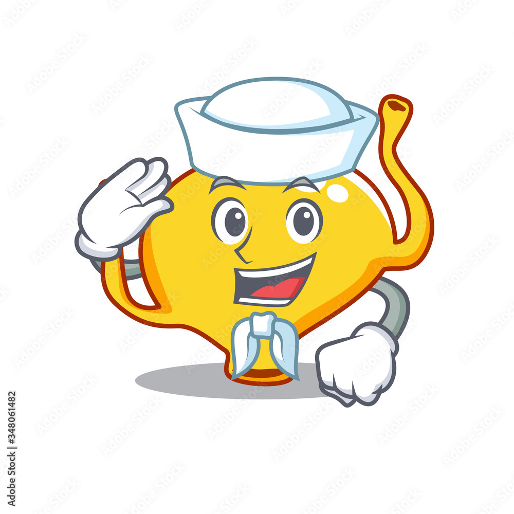 Sticker Sailor cartoon character of bladder with white hat